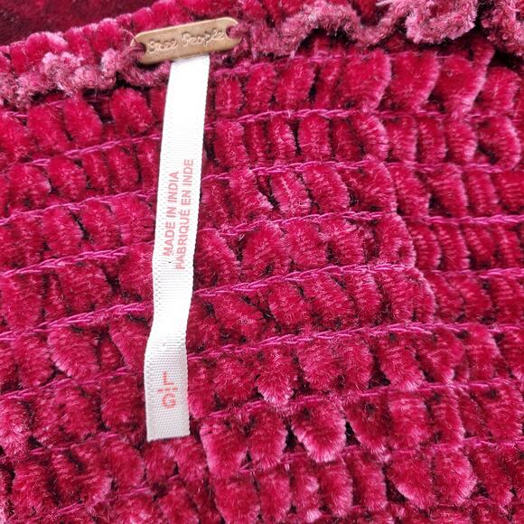Free People Women's Large Marie Velvet Open Back Top Pomegranate Red Pre-Owned - Picture 4 of 7